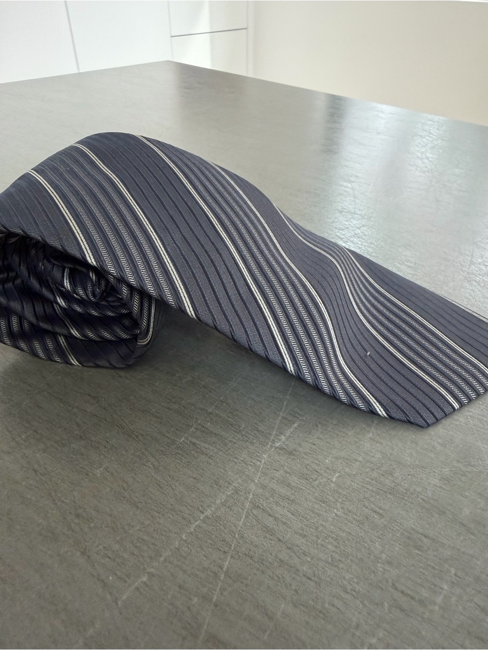 Hugo Boss Navy Tie with Silver Stripe Accents